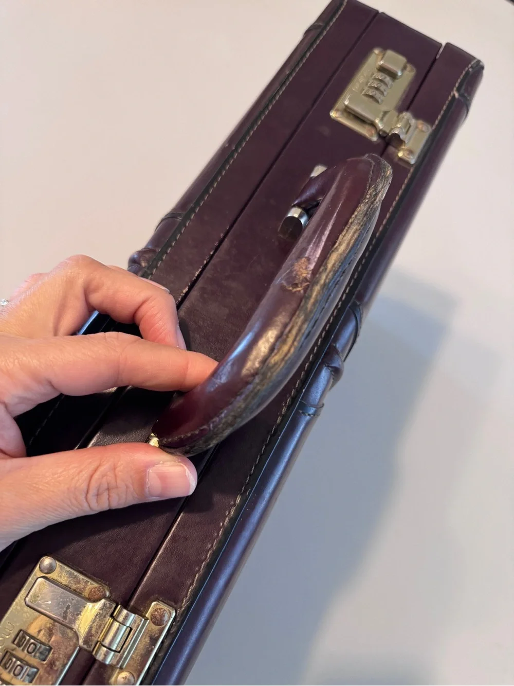 Vintage Mallard Men's Briefcase - Brown Burgundy Leather